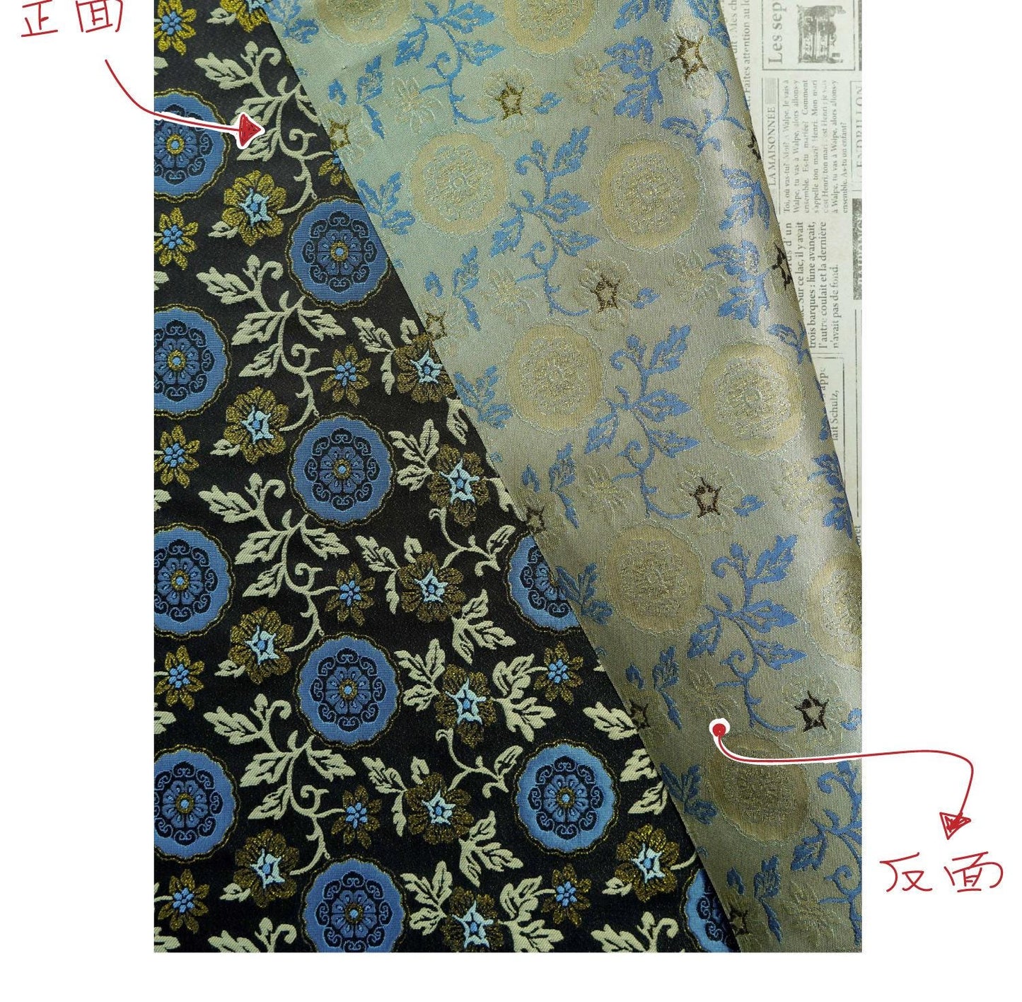 Botanical Song Jin Brocade Textile - Woven Creeping Vine and Small Flowers Design, 59"Wide