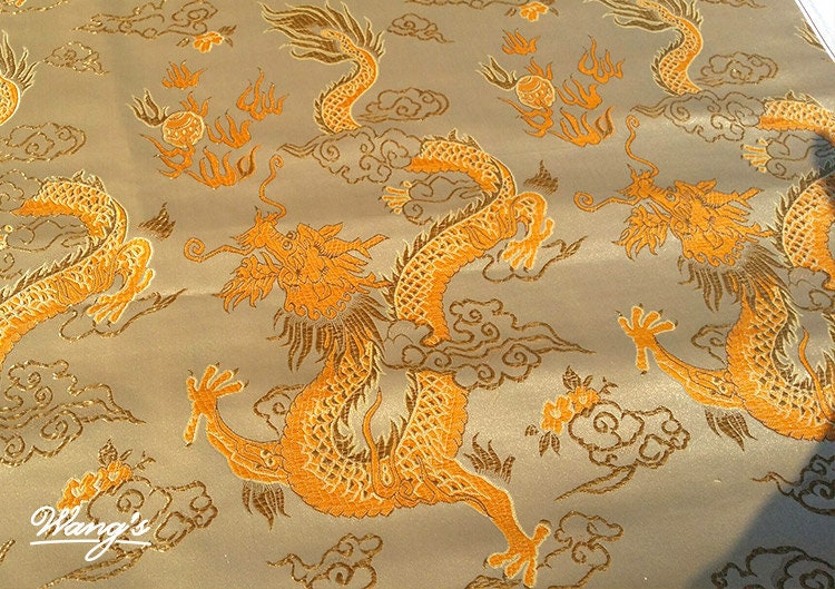 Tissu brocart Dragon d'or : satin jacquard chinois, tissu pour la couture et la décoration intérieure