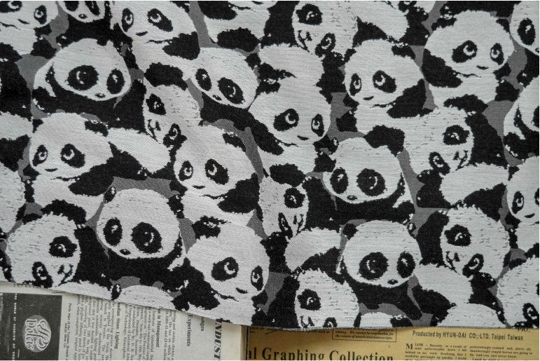 Panda Jacquard Fabric: Black and White Upholstery, Costume, Decor - 59"W
