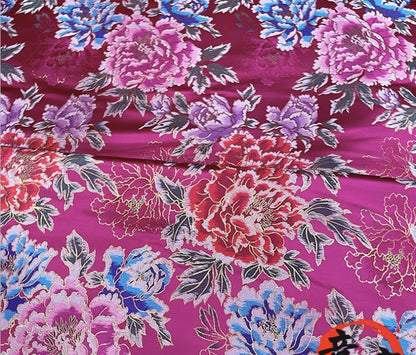 Peony Flower Silk Brocade Fabric: Chinese Wedding Fabric (By 1 Meter)