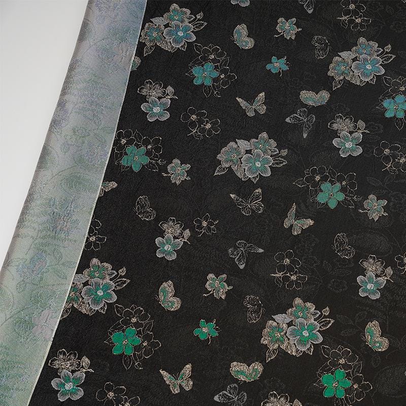 Embossed Butterfly Brocade Fabric - Jacquard Silk Rayon, 59" Wide