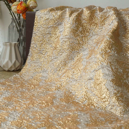 Gold Metallic Jacquard Fabric: 3D Embossed Woven Upholstery, Costume, Decor (59"W)