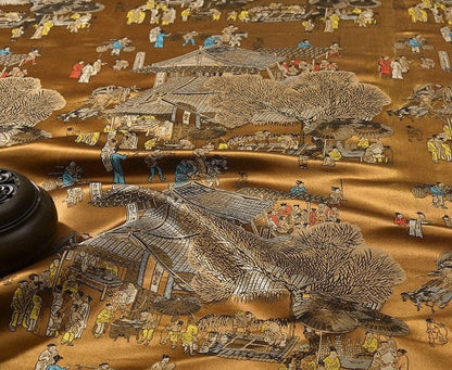 River on the Qingming Festival Brocade Fabric: 59"W Chinese Painting Silk Rayon
