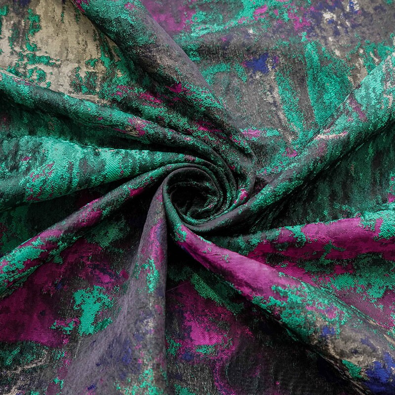 Embossed Jacquard Fabric: Retro Dark Green Bronzing Metallic Designer Fabric