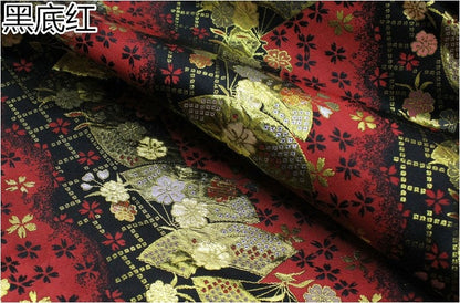 Nishijin Floral Jacquard Brocade Fabric: Black & Purple Silk Rayon Blend