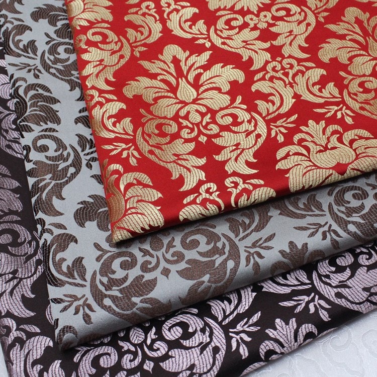 Floral Silk Brocade Fabric: Red Gold Coffee Pink Upholstery Drapery, By The Meter
