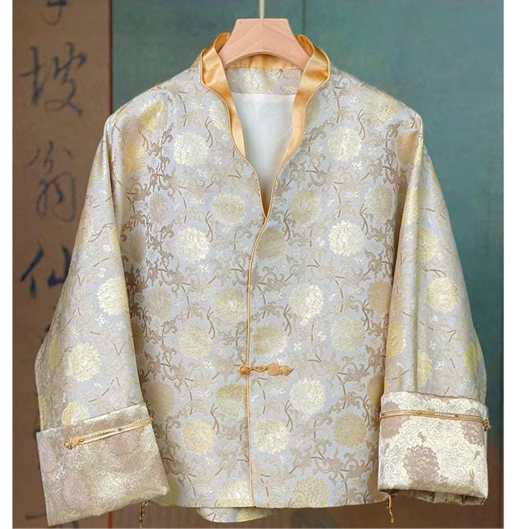 Beige Chinese Brocade Fabric: Rayon Blend, 59" Wide