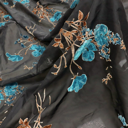 Burnout Floral Viscose Velvet Fabric: Soft Drape for Kimono, Costume