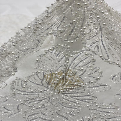 Luxury Pearl Sequin Embroidered Fabric ��� Bridal Wedding Dress, Evening Gown & Couture Fashion Textile, Wedding dress fabr"Wide