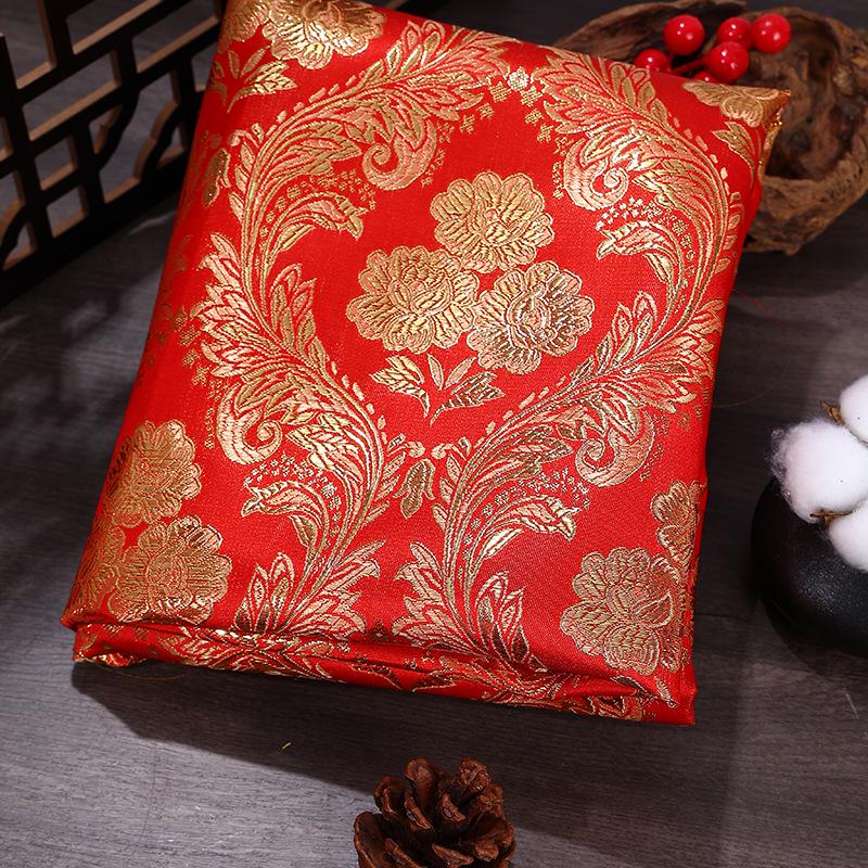 Red & Gold Phoenix Jacquard Satin Brocade Fabric - Chinese Wedding Dress