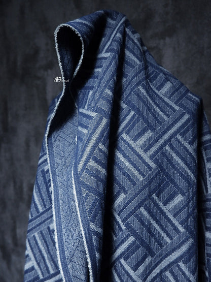 Jacquard Woven Cotton Fabric: 3D Denim Look, Bamboo Pattern, 63" Wide