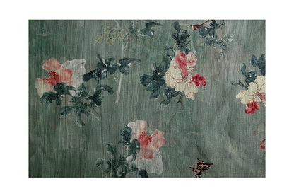 Tissu ramie imprimé floral : matériau de couture de style asiatique, 145 cm de large