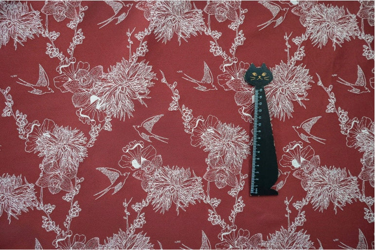 Magpie & Flower Jacquard Fabric: Palace Style Rayon Blend, 55"W