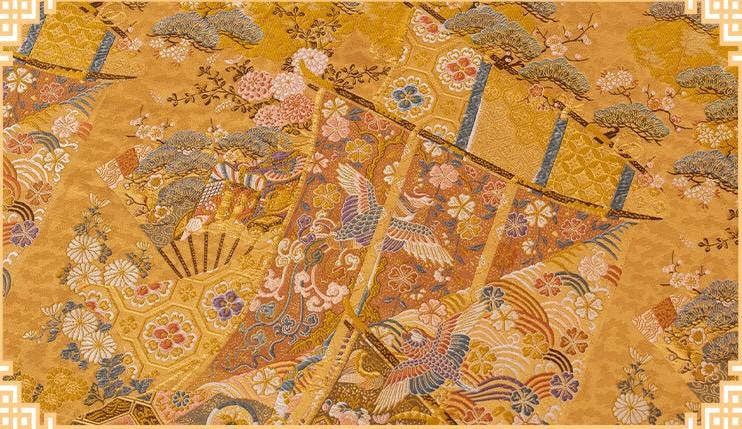 Gold Rose Brocade Fabric: 55" Zen Flower Upholstery, Costume, Decor
