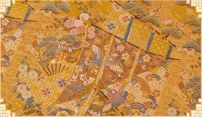Gold Rose Brocade Fabric: 55" Zen Flower Upholstery, Costume, Decor