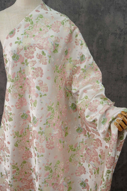 Peach Blossom Gold Thread Brocade Fabric | Luxury Floral Fabric, 65"W