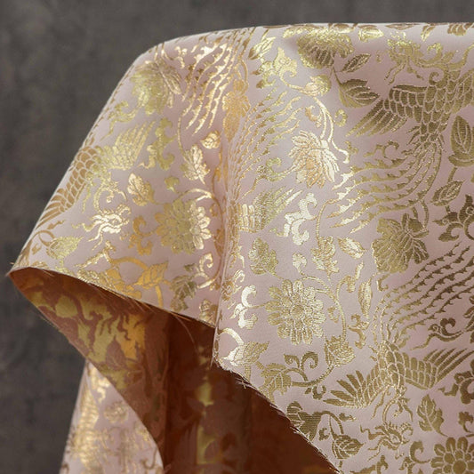 Gold Thread Jacquard Fabric: 3D Foil Flower Texture, 63" Wide - By The Meter