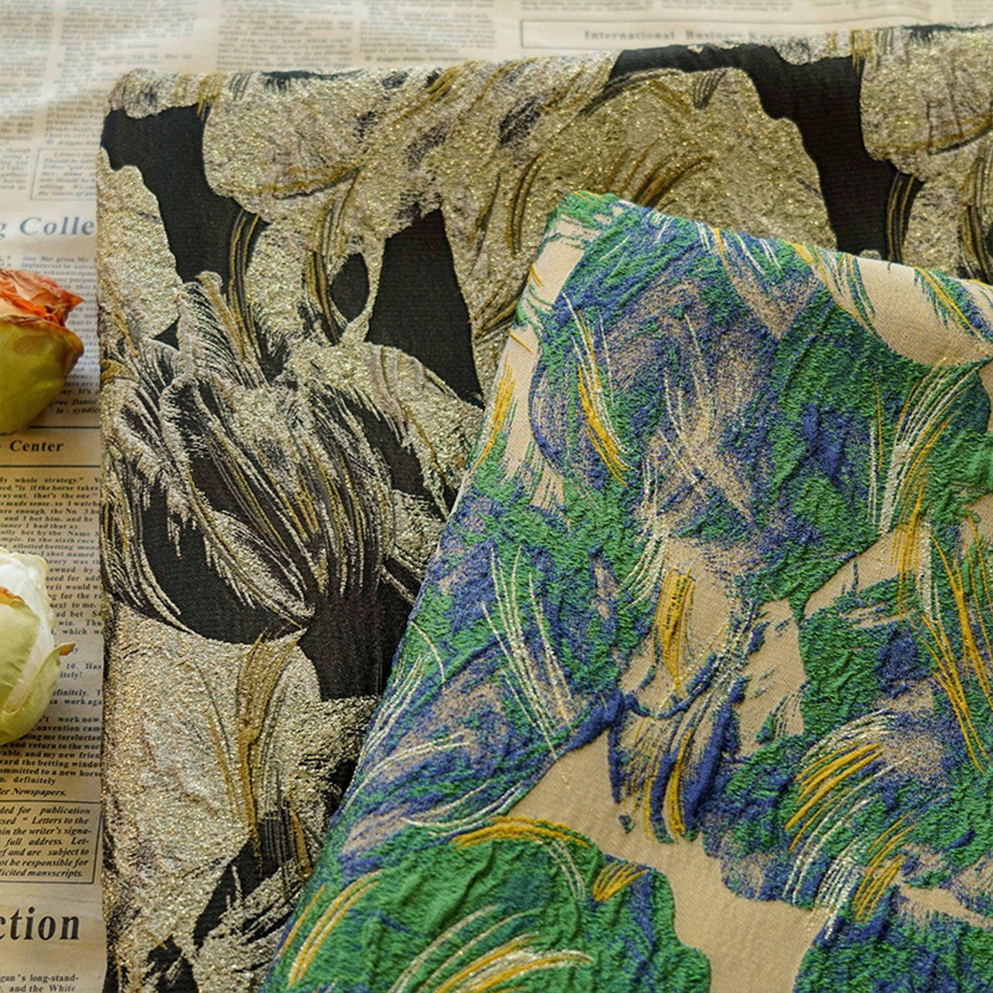 Gold Thread Jacquard Fabric: Oil Painting Style, 54" Wide