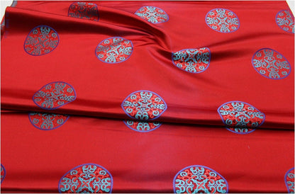 Chinese Fu Symbol Brocade Fabric, Floral Jacquard Satin