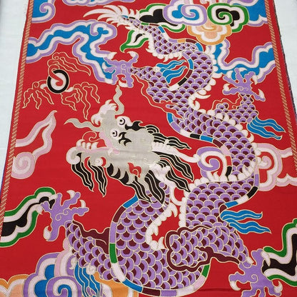 Tissu brocart de soie brodé à double dragon - Modèle de cheongsam de mariage