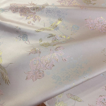Gold Crane Brocade Fabric: 55"W Jacquard Rayon Sewing Material