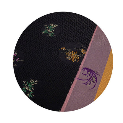 Black Chrysanthemum Brocade Fabric: Plum Bamboo Satin, 29.5"W