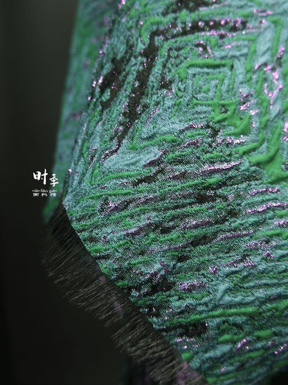 Tissu jacquard 3D vert et violet avec fil doré - 140 cm de large
