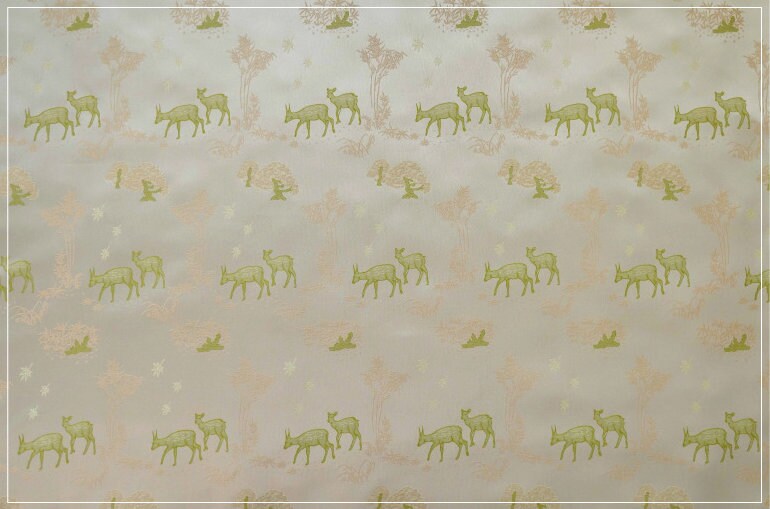 Green Deer Faux Silk Brocade Fabric: 59" Wide, By The Meter
