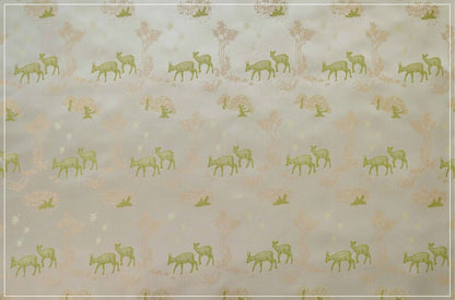 Green Deer Faux Silk Brocade Fabric: 59" Wide, By The Meter