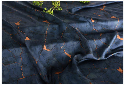 Deep Blue Shattered Clouds Cotton Sateen Fabric: 55" Wide, Drapery, Upholstery