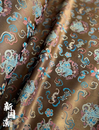 Tissu brocart de soie et rayonne couleur café ��� Kirin Fortune Patte" Large