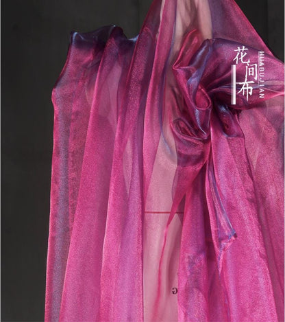Iridescent Organza Fabric: Magenta Blue Shimmery Tulle, 55" Wide
