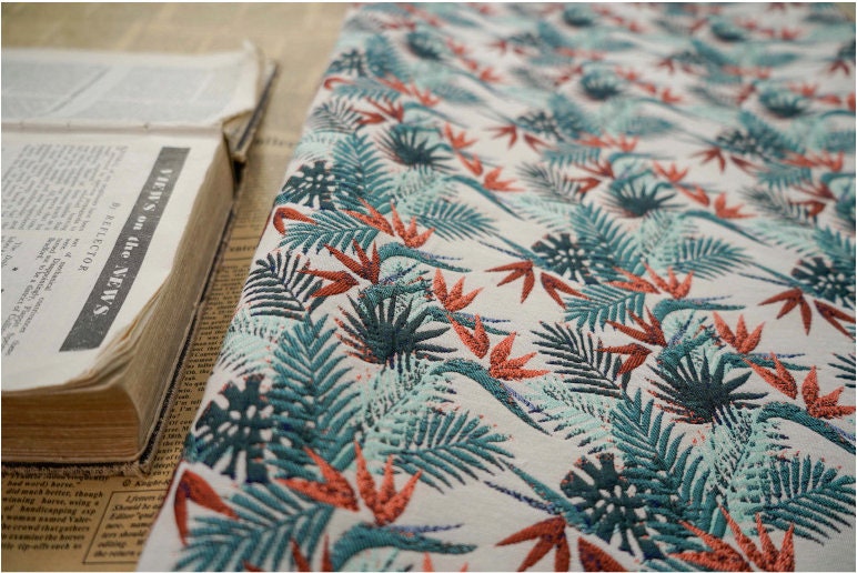 Red and Green Bamboo Fabric: Retro Upholstery, Costume, Decor