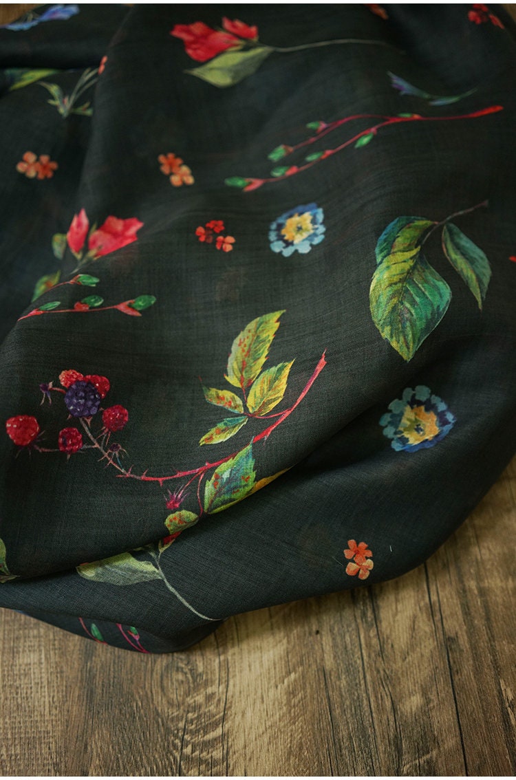 Floral Ramie Fabric: Soft Clothing & Home Textile, 55"W