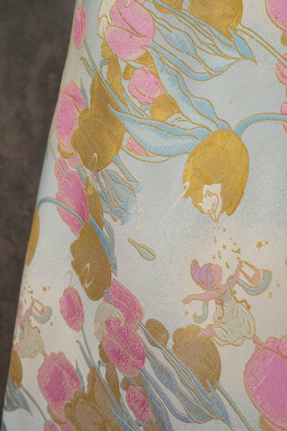 Gold Tulip Jacquard Fabric: 59"W Upholstery & Drapery