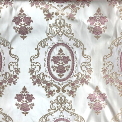 Palace Style Brocade Jacquard Fabric: Red, Gray & Pink Damask (By The Meter)