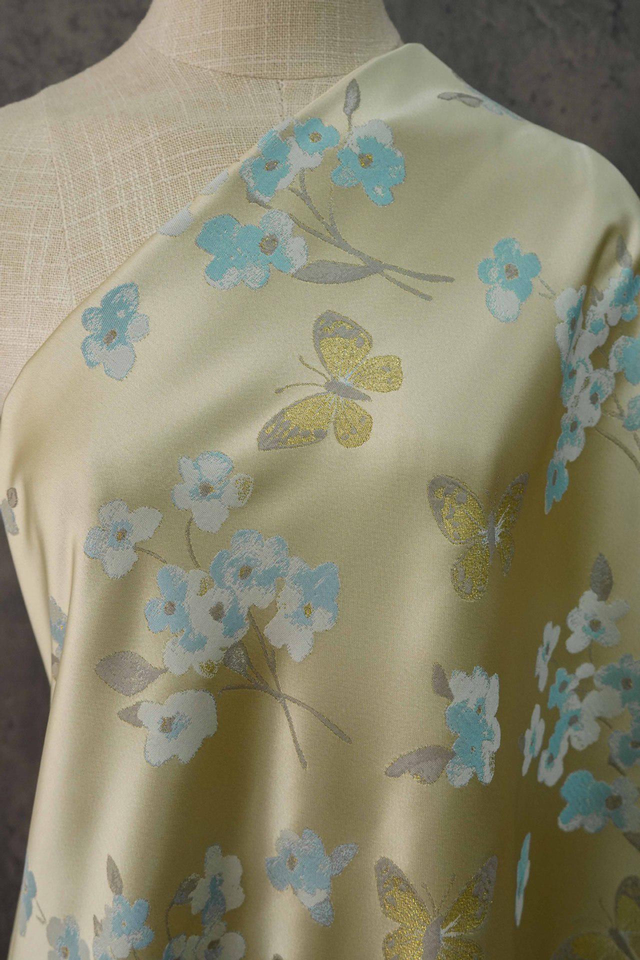 Gold Butterfly Brocade Fabric: Plum & Pale Gold Jacquard - 59" Wide