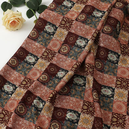Tea Silk Satin Fabric: 59"W Patch Pattern Digital Print