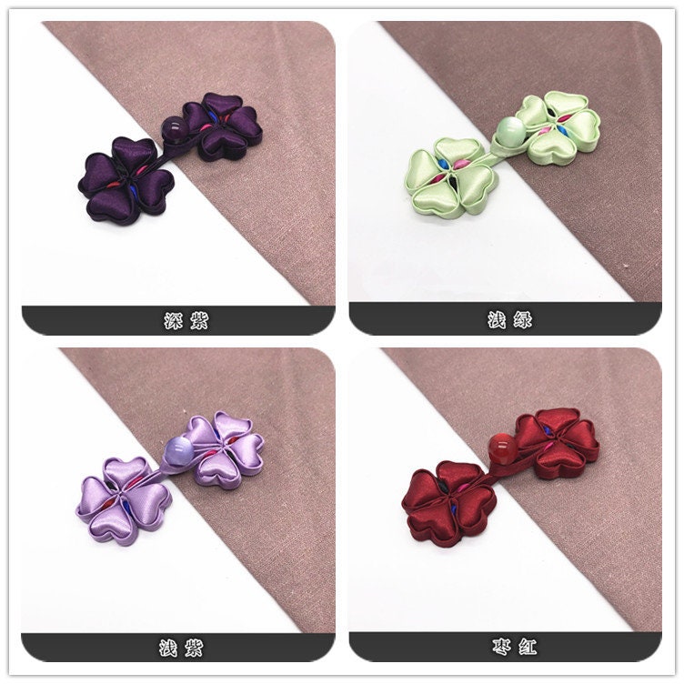 Boutons de couture en satin à motif trèfle à quatre feuilles : nœuds décoratifs pour cheongsam