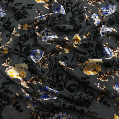 Burnout Floral Viscose Velvet Fabric: Soft Drape for Kimono, Costume