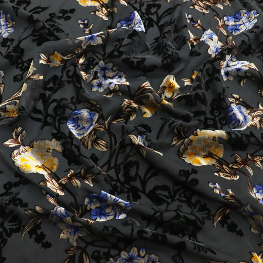 Burnout Floral Viscose Velvet Fabric: Soft Drape for Kimono, Costume