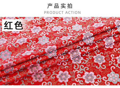 Floral Vine Silk Brocade Fabric: Red Cheongsam Upholstery, 57"W