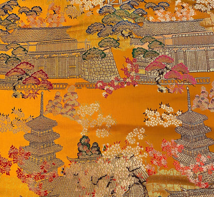 Tissu brocart Kinran japonais : Architecture ancienne, tissu à coudre à motifs floraux