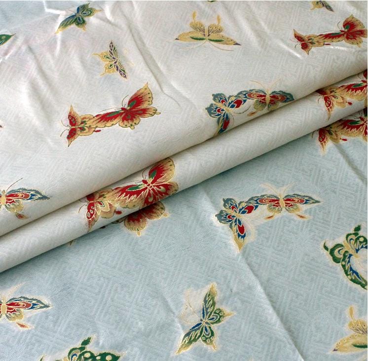 Butterfly Gold Weaving Rayon Fabric: Mongolian Tibetan Pattern, 58"W