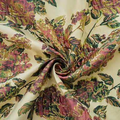Gold Peony Jacquard Fabric: Elegant Upholstery & Sewing (56"W by 1 Meter)
