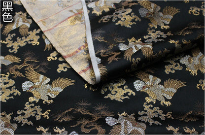 Japanese Silk Brocade Fabric: Ancient Totem Eagle Design, 29.5" Wide