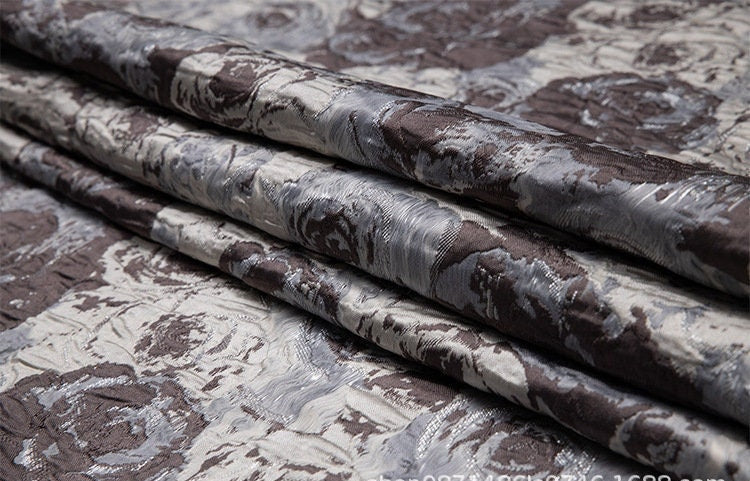 Rose Jacquard Fabric with Gold Thread: 3D Designer Material, 57"W