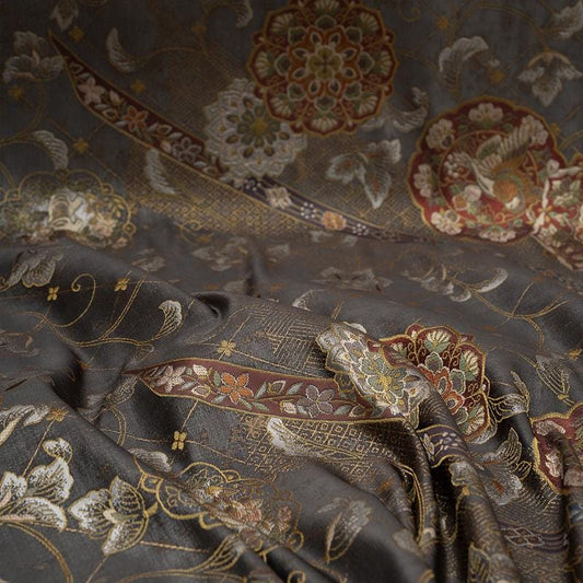 Tissu brocart Nishijin Ori : Fleurs de phénix, style japonais (59 po de largeur)
