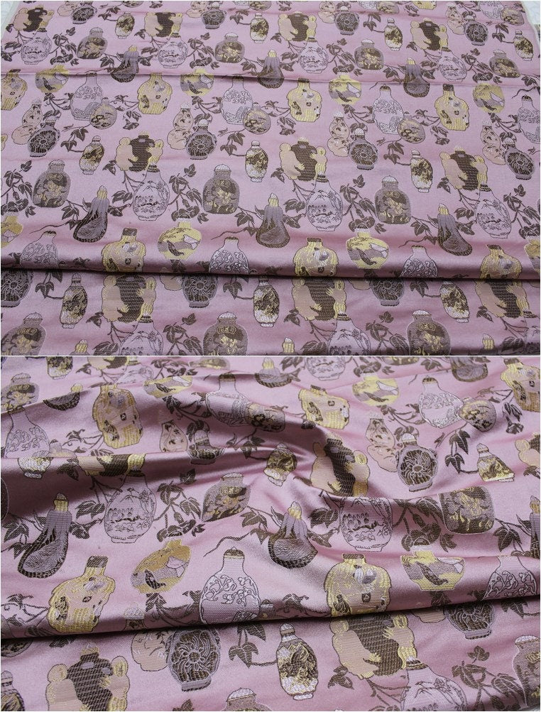Floral Vase Jacquard Brocade Fabric: Chinese Style Rayon Upholstery
