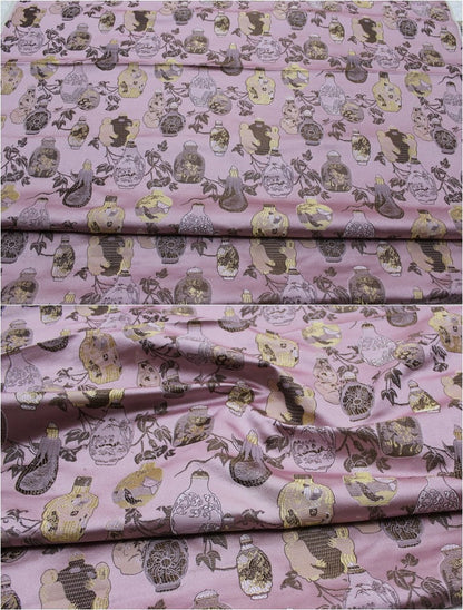 Floral Vase Jacquard Brocade Fabric: Chinese Style Rayon Upholstery